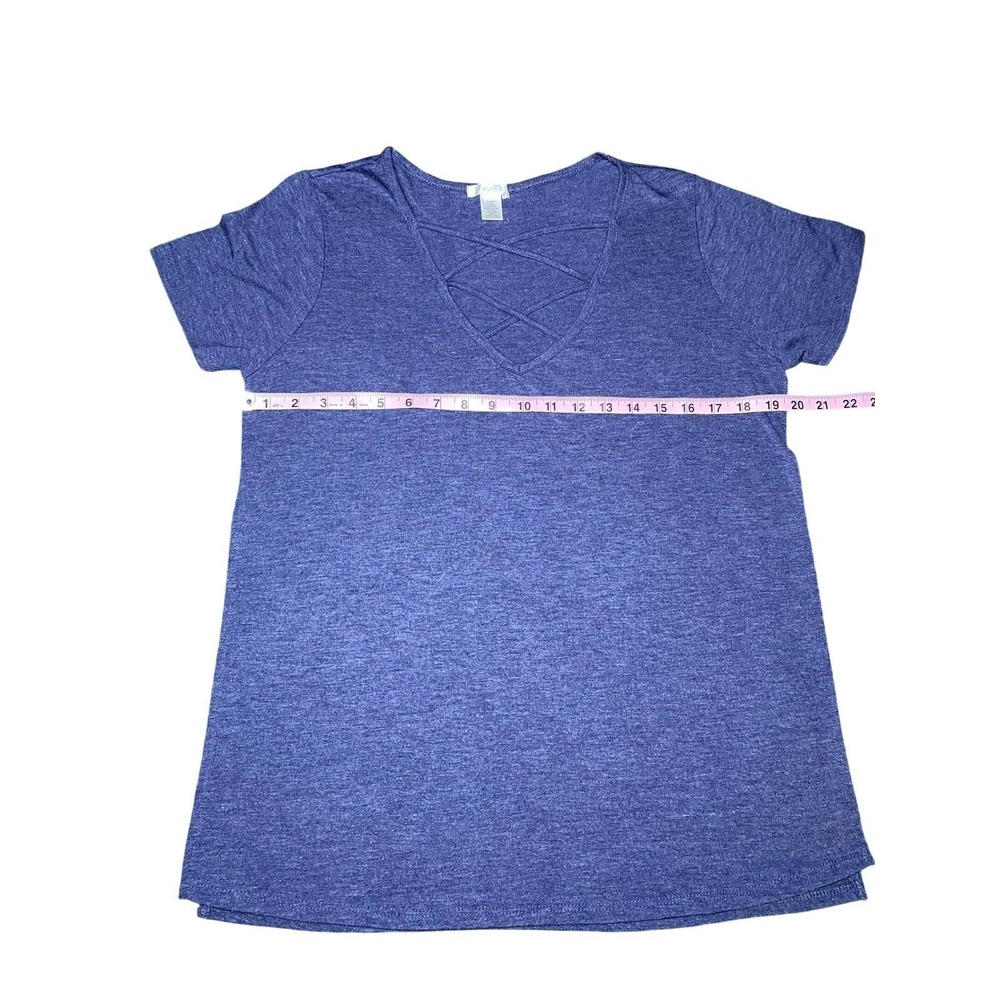 Bozzolo Boho CrissCross Blue V Neck Short Sleeve Top Womens Large - Picture 7 of 8